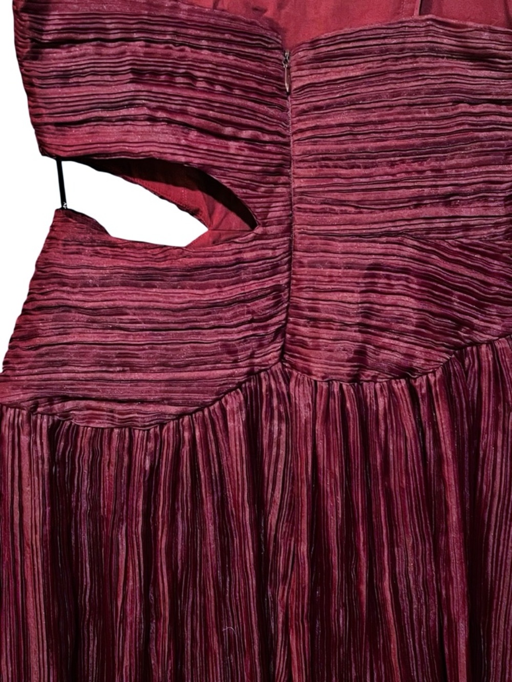 Aje Laurier Wave Maxi Dress Burgundy Red Plissé-Organza Waist Cut-out‎ Gown 12/L - Picture 14 of 16